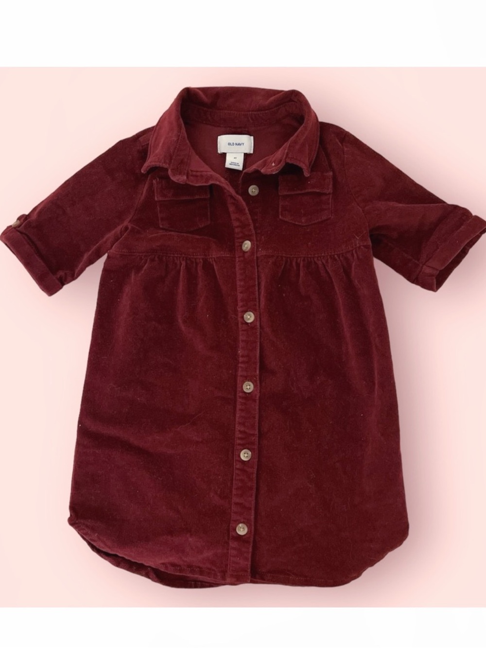 Kids Girls Old Navy Corduroy Dark Red Shirt Dress Size 4t